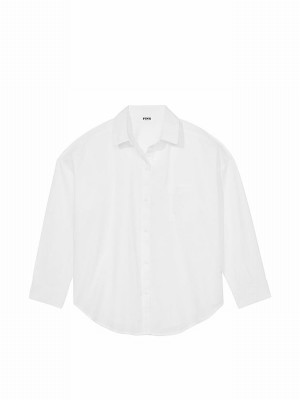 White Victoria Secret Optic Cotton Oversized Shirt Tops | GMDYB7915