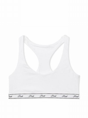 White Victoria Secret Optic Cotton Racerback Scoop Low Impactlette Bras | DAQZE6978