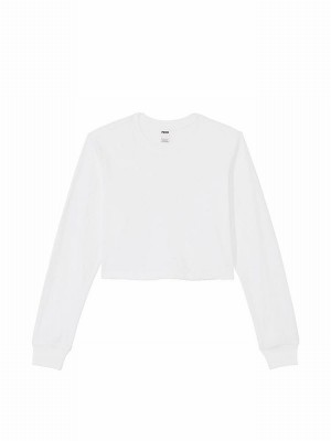 White Victoria Secret Optic Cotton Slub Cropped Boxy Long Sleeve T Shirts | ETAFW7641