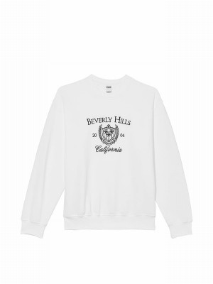 White Victoria Secret Optic Fleece Fleece Sweatshirts | GHXWK7519