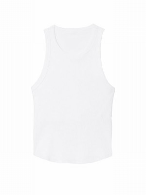 White Victoria Secret Optic High Neck Shrunken Rib Tops | WJFIR5678