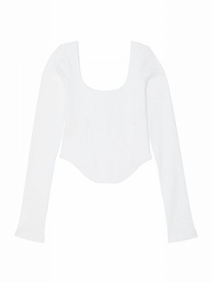 White Victoria Secret Optic Long Sleeve Cotton Corset Top Tops | DXBWQ9084