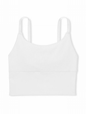 White Victoria Secret Optic Longline Seamless Low Impact Sports Bra | MDWHU7036