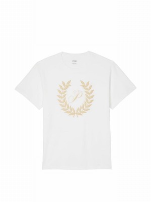 White Victoria Secret Optic Sleeve Oversized Campus T Shirts | JNARW8703