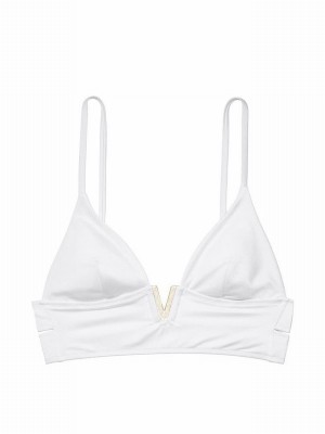 White Victoria Secret Plunge Triangle Bikini Top | FGIJU4632