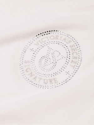 White Victoria Secret Ribbon Script Long Sleeve Flannel Nightwear | PTNIF0258