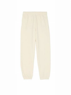 White Victoria Secret Shell Cuffed Diamante Fleece Joggers | CUHIM6085