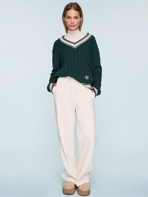 White Victoria Secret Shell Ribbed Mock Neck Long Sleeve T Shirts | XBQIL6597