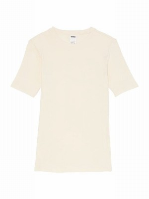 White Victoria Secret Shell Ribbed Sleeve T Shirts | JAVYS8047