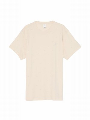 White Victoria Secret Shell Sleeve Diamante Oversized T Shirts | TEAMN5186