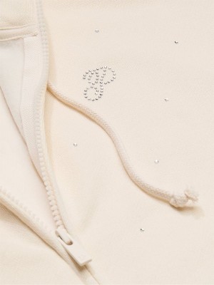 White Victoria Secret Shell Zip Up Diamante Fleece Hoodie | AFVIY8670