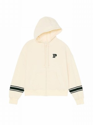 White Victoria Secret Shell Zip Up Fleece Hoodie | IXPNA7206