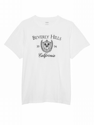 White Victoria Secret Short Sleeve Oversized Campus T Shirts | XKIHY4568