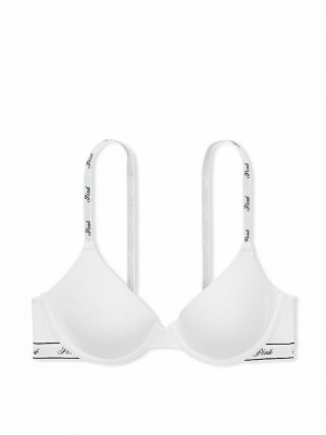 White Victoria Secret T Shirt Cotton Logo Bras | KZFWD0618