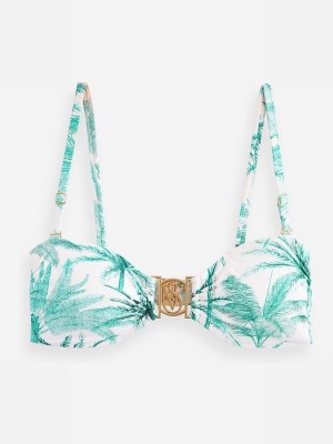 White Victoria Secret Tropical Palm Logo Hardware Bandeau Bikini Top | HVMCE3179