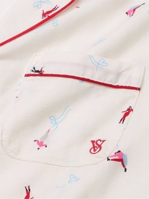 White Victoria Secret VS Skiers Flannel Long Nightwear | CDOTF6197
