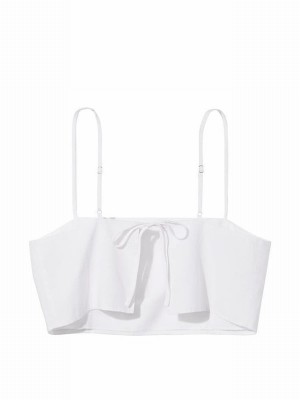 White / Beige Victoria Secret Linen Crop Top Tops | NKWHR3417