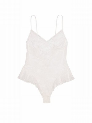 White / Rose Victoria Secret Coconut Lace Bodysuit Lingerie | YEOTJ7039