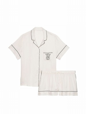 White / Stripes Victoria Secret Logo Satin Nightwear | VGIBF7613