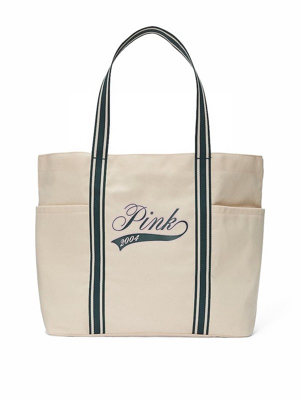 Beige Victoria Secret Beige Canvas Tote Bags | YALSP0645