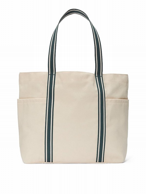 Beige Victoria Secret Beige Canvas Tote Bags | YALSP0645