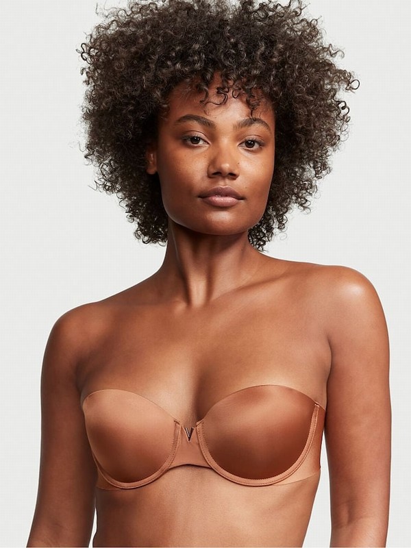 Beige Victoria Secret Caramel Kiss Nude Smooth Multiway Strapless Push Up Bras | HQKZI8239
