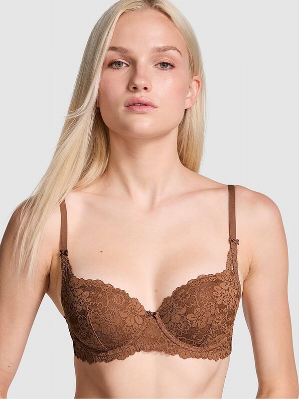 Beige Victoria Secret Caramel Nude Balcony Lace Bras | ZOJUR8072