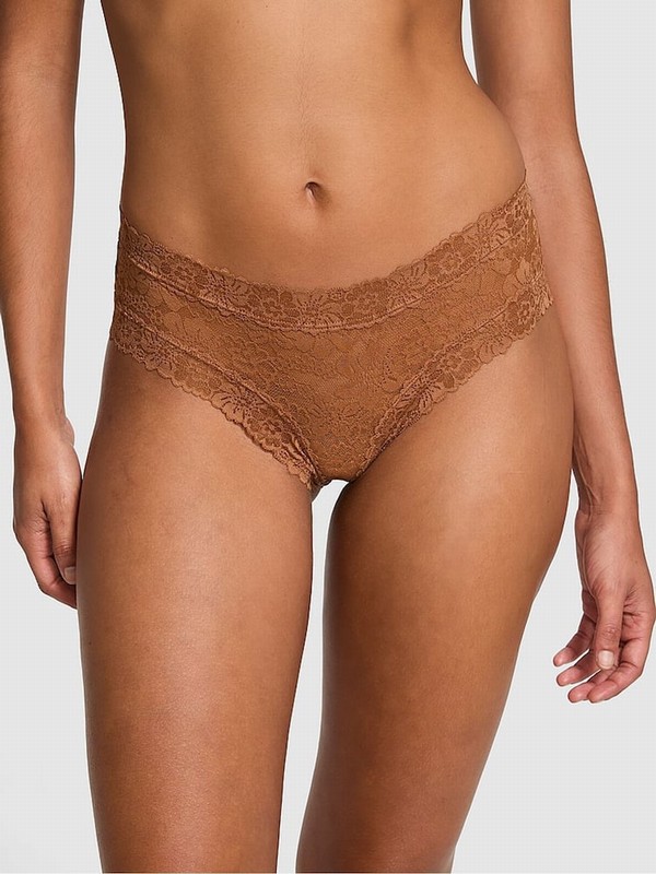 Beige Victoria Secret Caramel Nude Cheeky Floral Lace Underwear | IFOUT5371