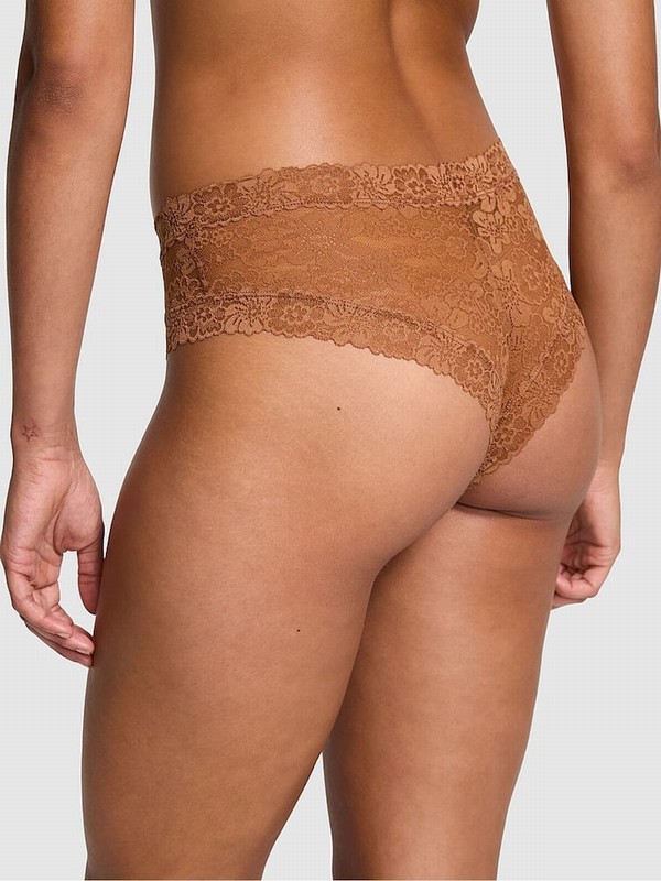 Beige Victoria Secret Caramel Nude Cheeky Floral Lace Underwear | IFOUT5371