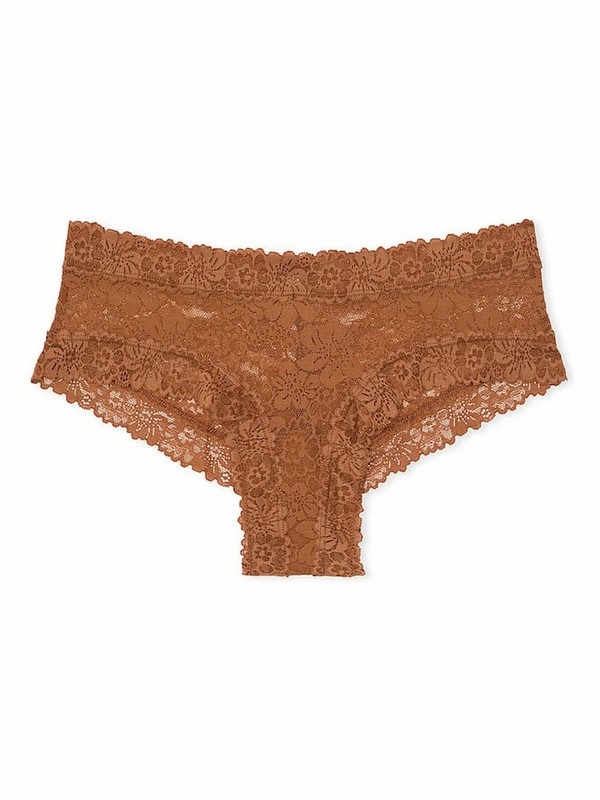 Beige Victoria Secret Caramel Nude Cheeky Floral Lace Underwear | IFOUT5371