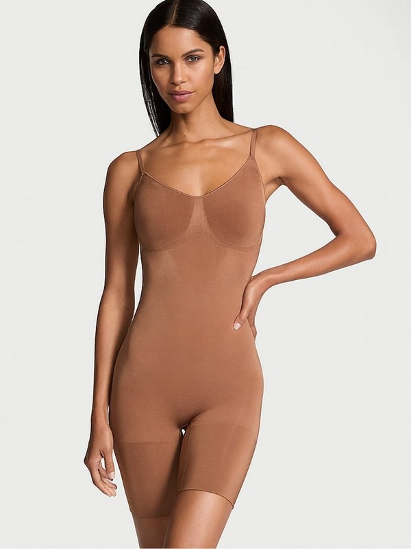 Beige Victoria Secret Caramel Nude Seamless Shaping™ Mid Thigh Bodysuit Underwear | OZWEK9257
