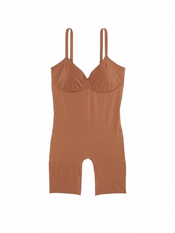 Beige Victoria Secret Caramel Nude Seamless Shaping™ Mid Thigh Bodysuit Underwear | OZWEK9257