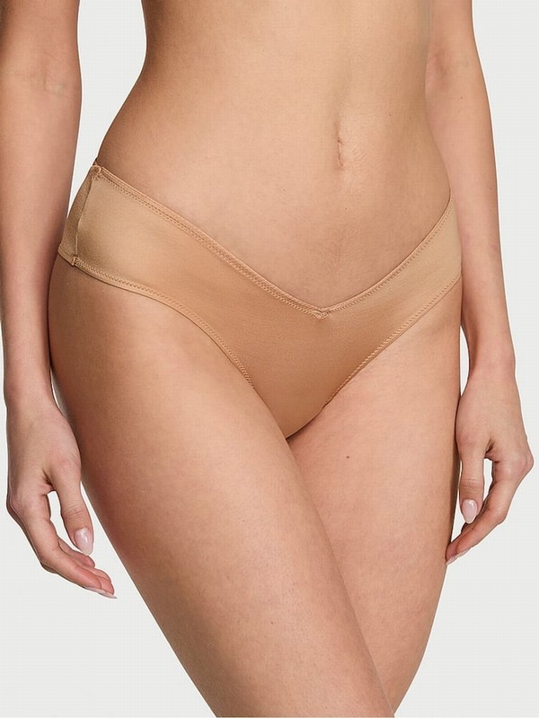 Beige Victoria Secret Champagne Nude Cheeky Underwear | FQAXU9458
