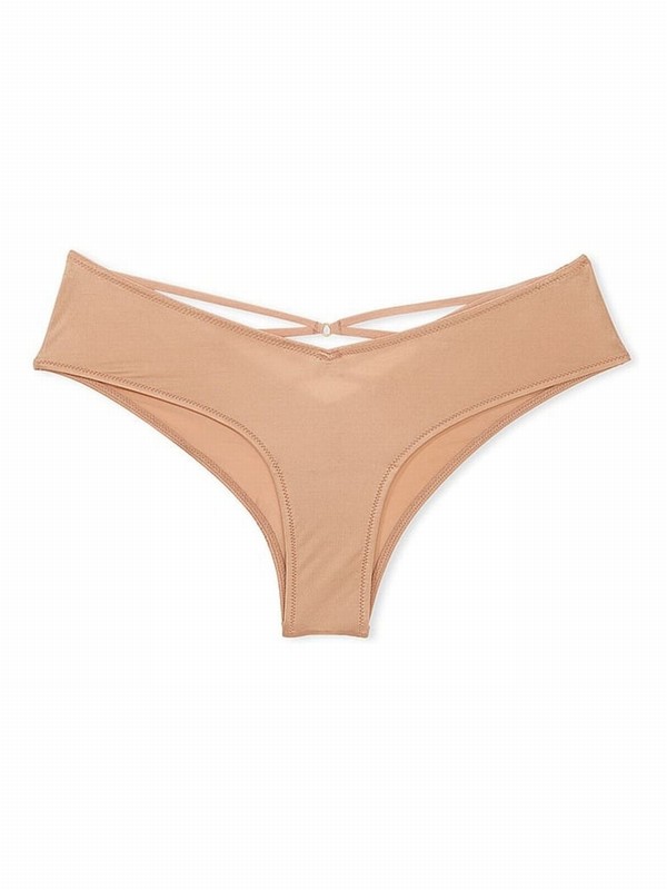 Beige Victoria Secret Champagne Nude Cheeky Underwear | FQAXU9458