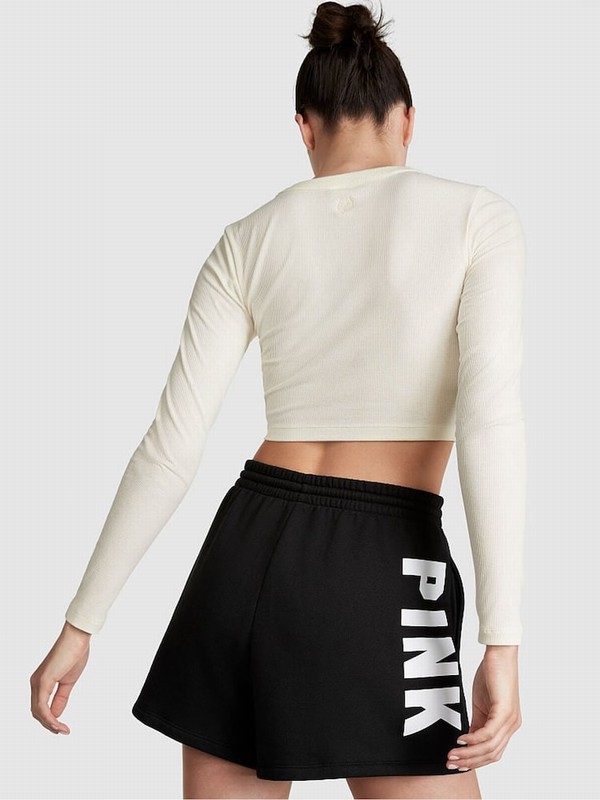 Beige Victoria Secret Creamer Long Sleeve Ribbed Crop Top T Shirts | ELFOA1695