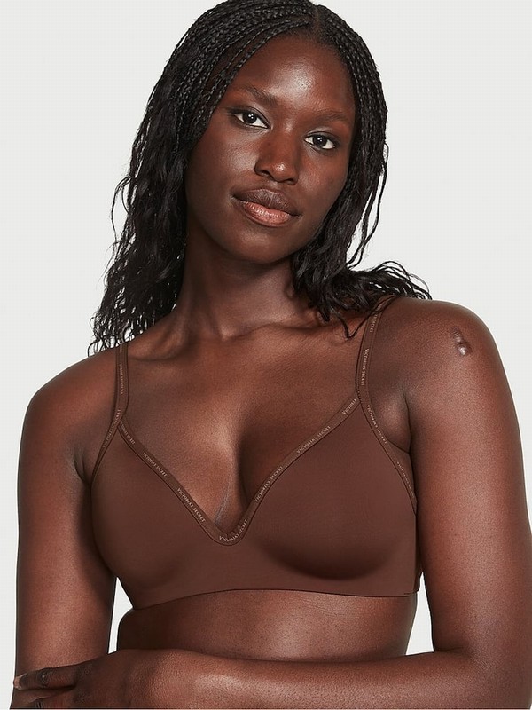 Beige Victoria Secret Ganache Nude Mini Logo Non WiLightly Lined Bras | GUDPB6790