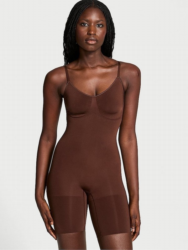 Beige Victoria Secret Ganache Nude Seamless Shaping™ Mid Thigh Bodysuit Underwear | KFDQU2438