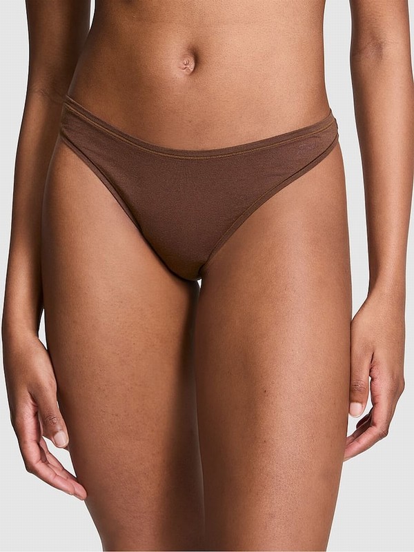 Beige Victoria Secret Ganache Nude Thong Cotton Cheeky Underwear | CXLRY4713