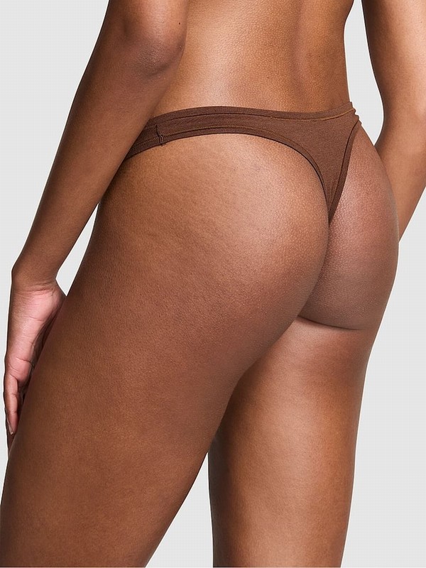 Beige Victoria Secret Ganache Nude Thong Cotton Cheeky Underwear | CXLRY4713