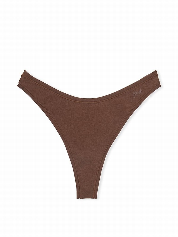 Beige Victoria Secret Ganache Nude Thong Cotton Cheeky Underwear | CXLRY4713