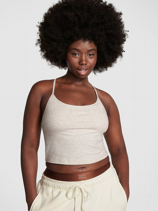 Beige Victoria Secret Heather Oatmeal Cotton Jersey Tops | RKQXH8432