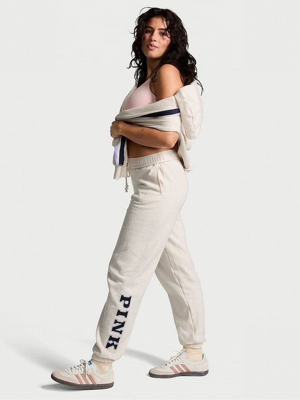Beige Victoria Secret Heather Oatmeal Cuffed Fleece Joggers | XAONC7158
