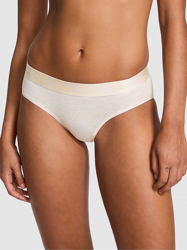 Beige Victoria Secret Heather Oatmeal Hipster Cotton Logo Underwear | PNIFD6735