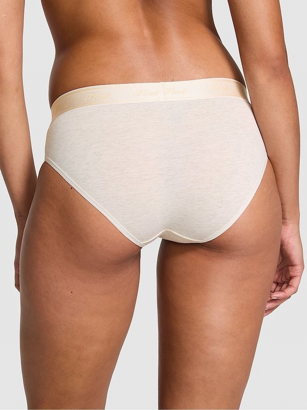 Beige Victoria Secret Heather Oatmeal Hipster Cotton Logo Underwear | PNIFD6735