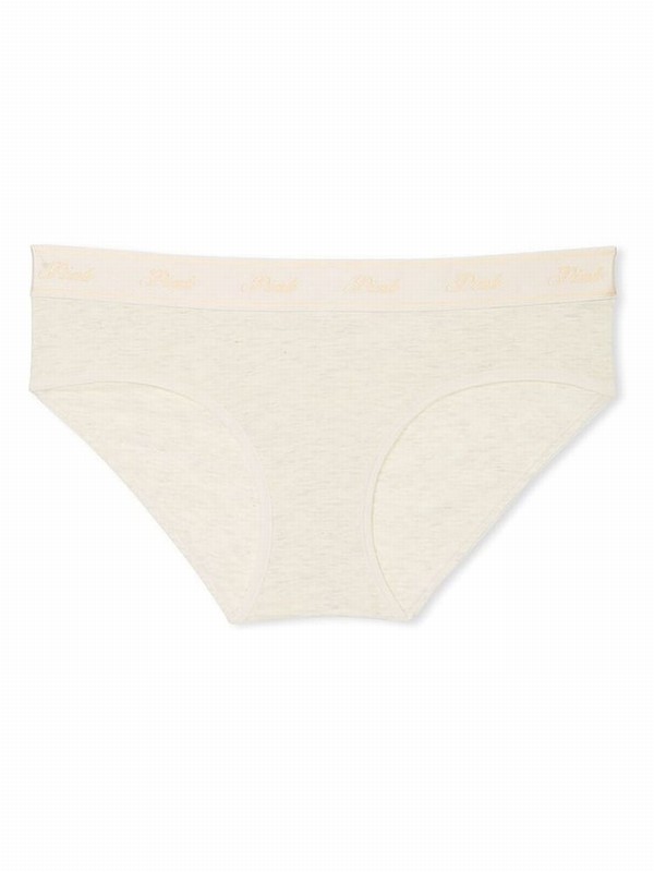 Beige Victoria Secret Heather Oatmeal Hipster Cotton Logo Underwear | PNIFD6735