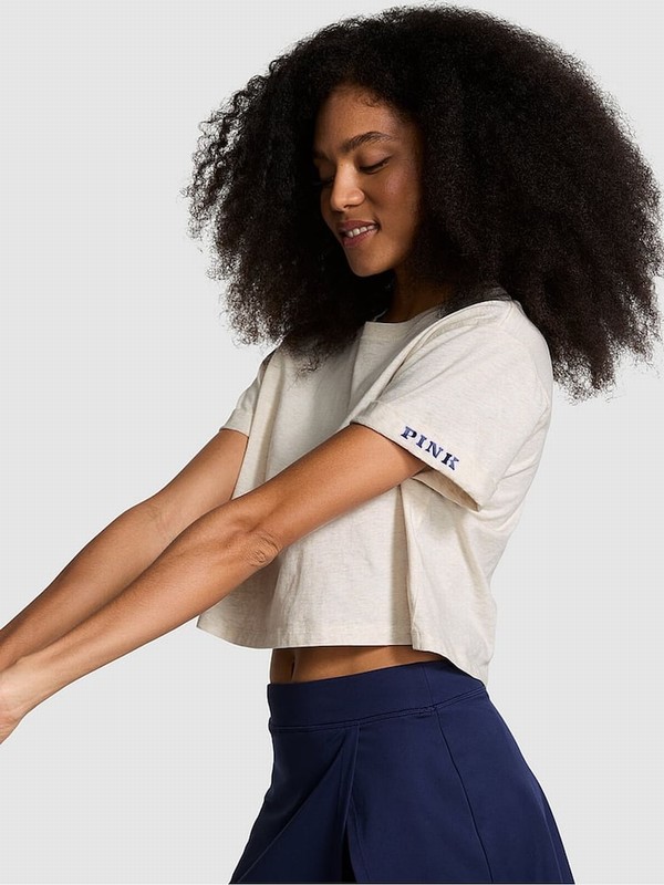 Beige Victoria Secret Heather Oatmeal Oversized Crop Sleeve T Shirts | GOMCT9875