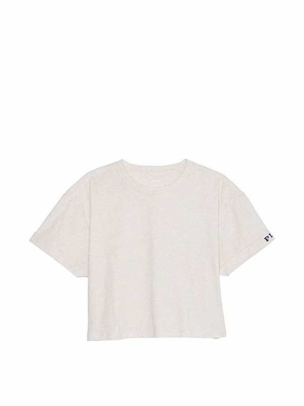 Beige Victoria Secret Heather Oatmeal Oversized Crop Sleeve T Shirts | GOMCT9875