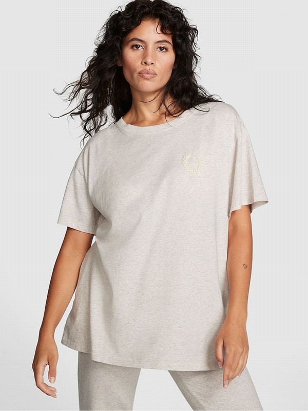 Beige Victoria Secret Heather Oatmeal Sleeve Oversized Campus T Shirts | ZGXNW1452