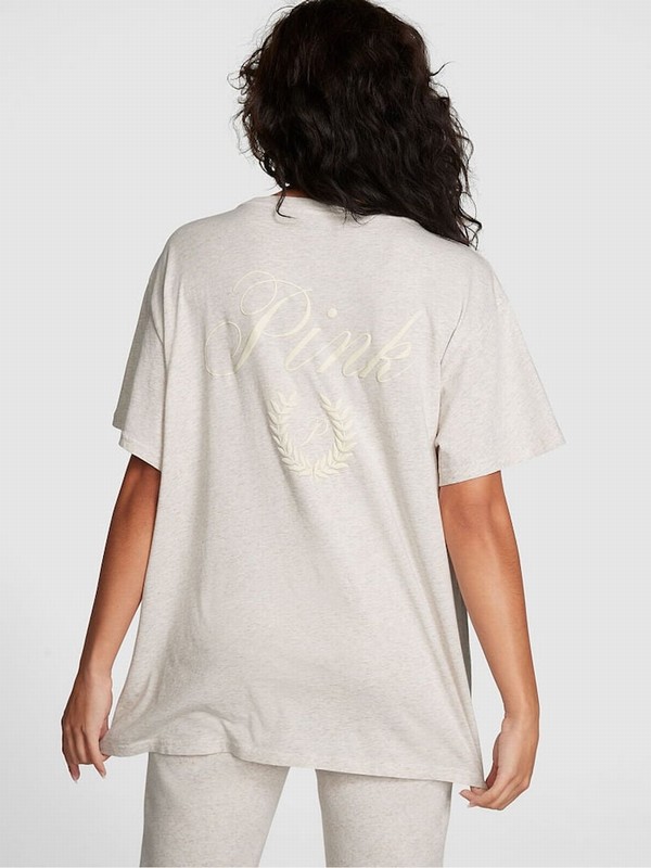 Beige Victoria Secret Heather Oatmeal Sleeve Oversized Campus T Shirts | ZGXNW1452
