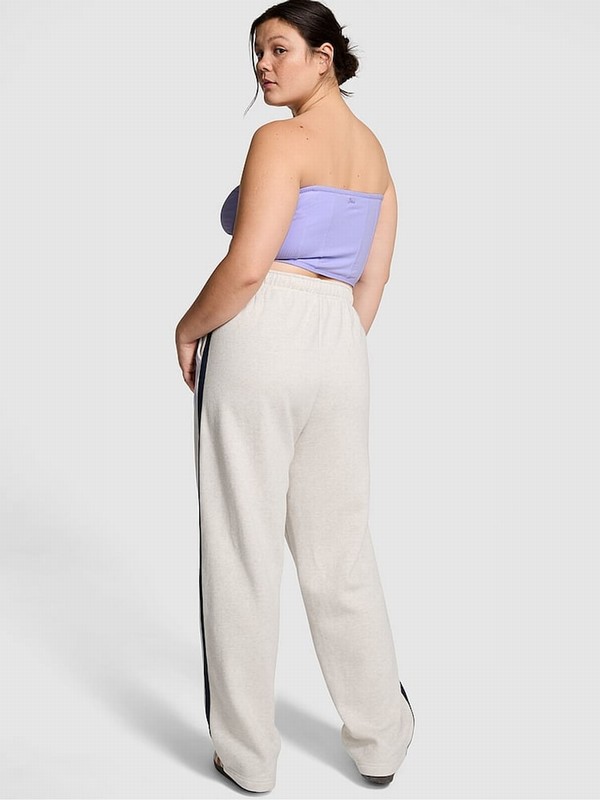 Beige Victoria Secret Heather Oatmeal Wide Leg Fleece Joggers | STOHJ3027